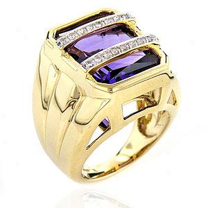 14k Yellow Gold 1/10 Ct. Amethyst & Diamond Ring