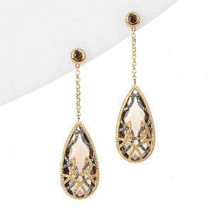 14kt 49.51 Cttw. Smoky Quartz & Diamond Earrings