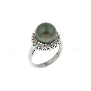 18k 0.41 Ctt.w Diamond & Tahitian Pearl Ring