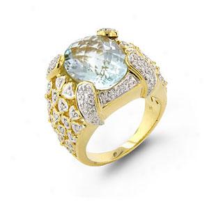 18k 7.75 Cttw. Oval Aquamarine & Diamond Ring