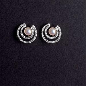 18k Crown Pearl & Diamond Earrings