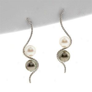 18k Pearl & 0.55 Cttw. Diamond Earrings