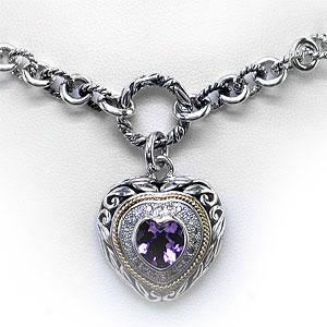 18k Silver Amethyst & Diamond Pendant