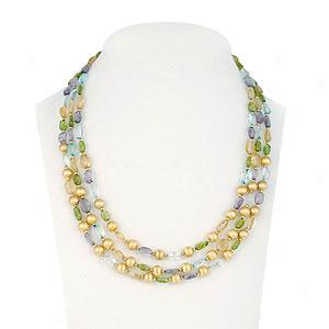 18k Vermeil Triple Strand Gemstone Necklace