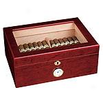 50 Cigar Humidor With Rosewood Finish & Glass Top