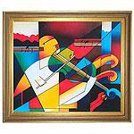 Abstract Violinist Framed Oil Painting