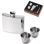 Alexander Julian Metal Flask By the side of Two Shot Glasses