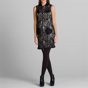 Andrew Marc Black Zip-front Lace Overlay Dress