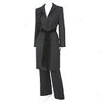 Anne Klein Petite Long Jacket Wool Grey Pantsuit