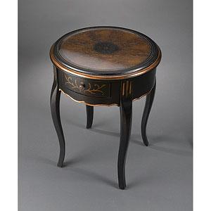 Antique Black Round Accent Table With Drawer