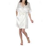 Imposing Silk Intimates Ivory Robe With Lace Trim