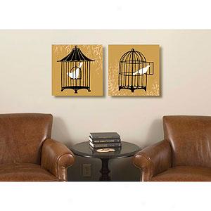 Birdcage Silhouette 16in X 16in Canvas Print Set