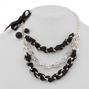 Black Ribbon & Woven Chain Necklace