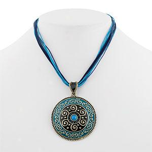 Blue Cord & Enamel Medallion Pendant