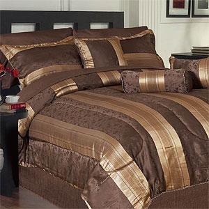 Brown And Gold Stripe 16pc Bedding Ensemble