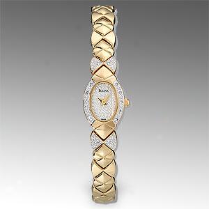 Bulova Womens Gold Tone Dress Watch With Diamonds