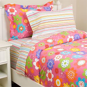 Button Flower Stripe Cotton Sheet Set