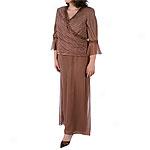 Cachet Plus Beaded Brown Mock Wrap Gowh