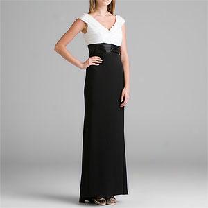 Carmen Marc Valvo Ivory & Black Crepe Gown