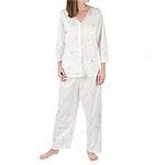 Carole Hohman White Pima Cotton Floral Pajamas