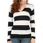 Central Park Petite Striped V-neck Tunic Sweater