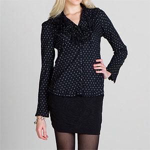 Cino Black Fleur De Lis Print Ruffle Front Shirt