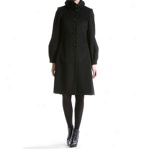 Cinzia Rocca Black Wool Pleated Collar Coat