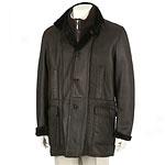 Cole Haan Men's Leather Coat With Built-in Sweater