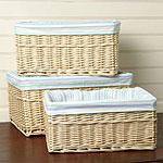 Cool Blue Set Of 3 Fabric-lined Willow Totes