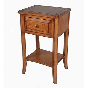 Country Antiqued Side Table With Drawer And Shelf