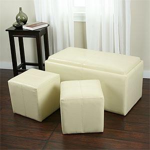 Cream Soho Bench Wjth Waiter Table & Ottomans