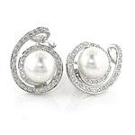 Cultured Pearl & Diamond Earrings, 14m White Gold