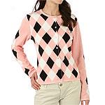 David Brooks Pink Argyle Cotton Cardigan