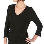 David Meister Black Studded Mesh V-neck Top