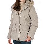 Dkny Beige Down Anorak With Fur Trim