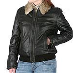 Dkny Black Leather Bomber With Fur Collar
