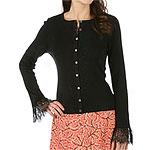 E By Eci Black Silk Blend Cardigan With Lace Cuffs