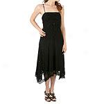 Eci Black Mesh Dress With Sequined Applique