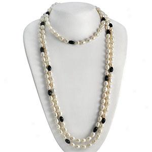 Endless Onyx & Freshwater Pearl Necklace