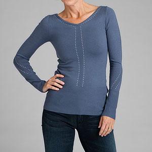 Essendi Long Sleeve High V Neck Studded Sweater