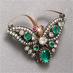 Estate 14k Diamond & Emerald Butterfly Pin