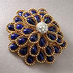 Estate 18k Gold Diamond & Enamel Cluster Pin