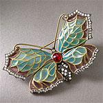 Estate Gold Plated Diamond & Ruby Butterfly Pin