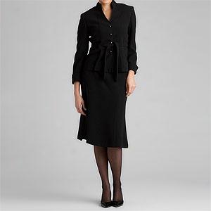 Evan Picone Black 4-button Belted Skirt Suit
