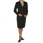 Famous Ny Maker Black Pinstriped Skirt Suit