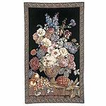 Floral Design Tapestry With Black Background