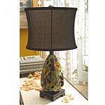 Floral Glass Table Lamp With Black Shade