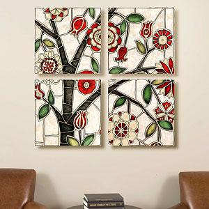 Floral Mosaic Set Of 4 16in X 16in Canvas Prints