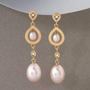Gollay 18k Rose Gold Pearl & Diamond Earrings