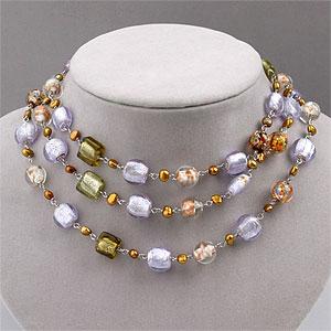 Green Gold & Silver Murano Bead Fashion Necklace
